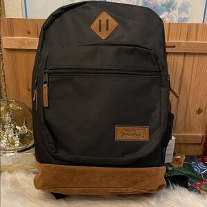 Dickies Black Backpack with Brown Suede Base and Accents